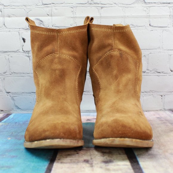14th & Union Brown Suede Wooden Pull On Heeled Ankle Boots Size 7.5 - Picture 4 of 9